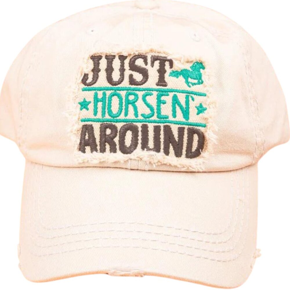 KBETHOS Stone "Just Horsen Around" Distressed Baseball Cap Hat NWT